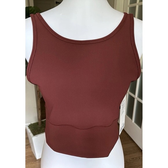 Lululemon Power Pivot Tank Ribbed Red Brown Size 10 NWT Cropped Reversible - Picture 3 of 7